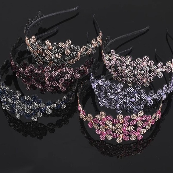 ❤️HANDMADE BURGUNDY AND PINK RHINESTONE AND CRYSTAL HAIR BAND $15 EACH OR 2/$25 - Picture 4 of 4